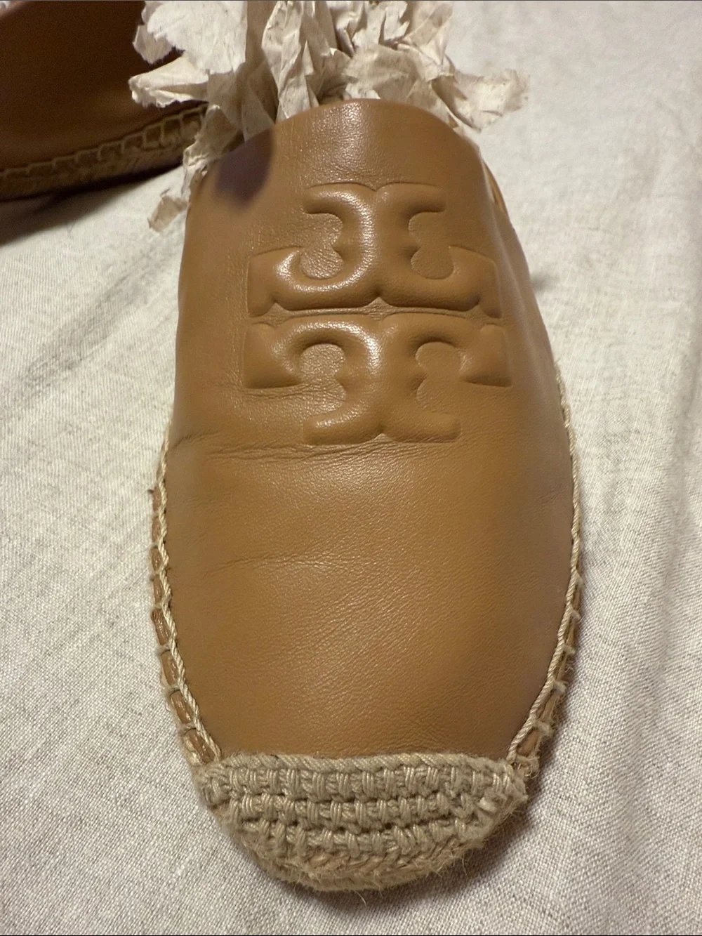 Tory Burch Caramel Leather Espadrille Slip-Ons